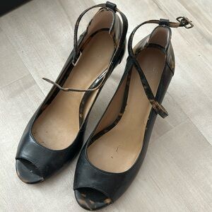 Ann Taylor open toe heels leopard print mix